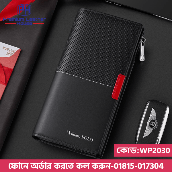 05: WP2030-Black| WilliamPolo High Quality Large Capacity Cow Leather Zipper Wallets for Men