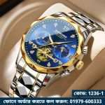 18.BINBOND B1236 Golden Blue | Brand Fashion Tourbillon Dial Quartz Watches Men’s Luxury Stainless Steel