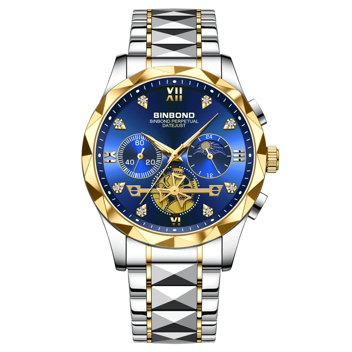 18.BINBOND B1236 Golden Blue | Brand Fashion Tourbillon Dial Quartz Watches Men’s Luxury Stainless Steel - Image 3