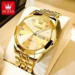 26.OLEVS 9931 Full Golden | Men Watch Classic Rhombus Mirror Watch Original Business Diamond Date Week Stainless Steel Watch Luxury