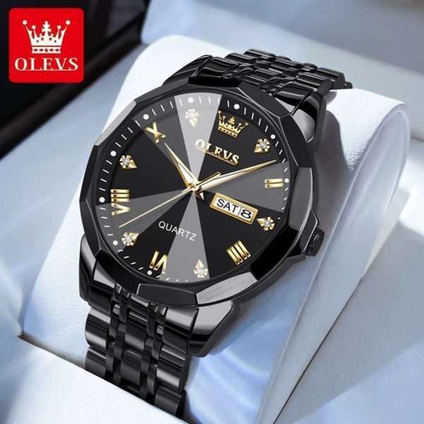 25: OLEVS 9931 Full Black | Men Watch Classic Rhombus Mirror Watch Original Business Diamond Date Week Stainless Steel Watch Luxury