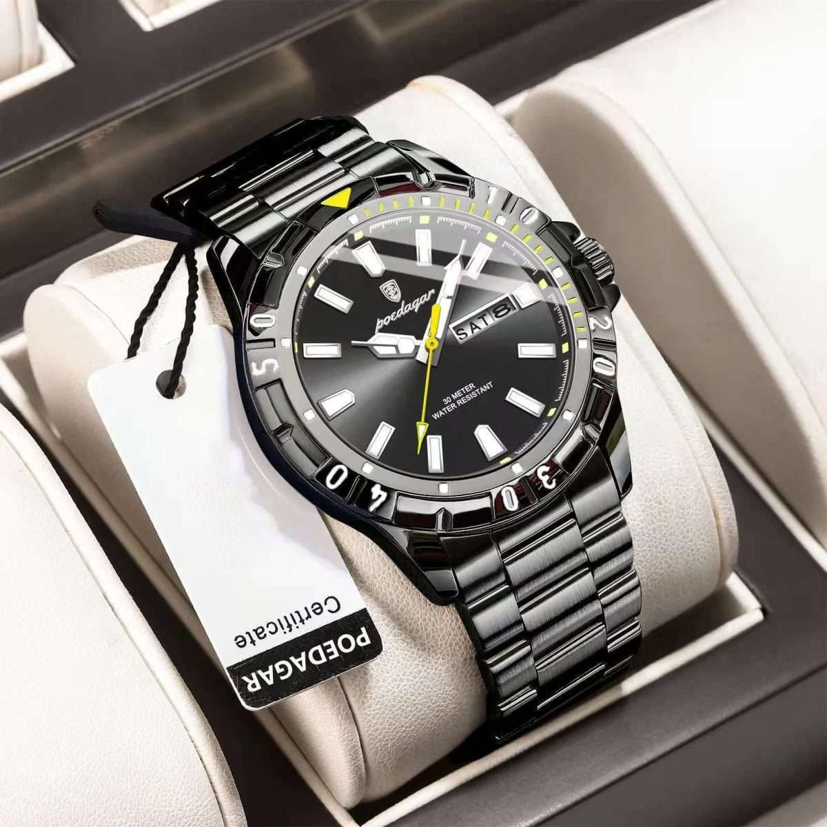 14.POEDAGAR 959 Full Black | Luxury Quartz Man Watch Luminous Date Week Men Watch Military Stainless Steel Men's Watches Sport Male Clock - Image 1