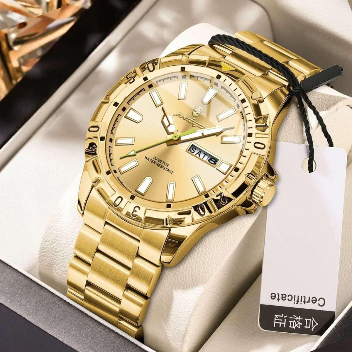 13: POEDAGAR 959 Full Golden | Luxury Quartz Man Watch Luminous Date Week Men Watch Military Stainless Steel Men's Watches Sport Male Clock - Image 2