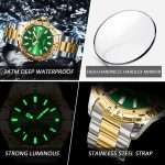 12: POEDAGAR 959 Golden Green | Luxury Quartz Man Watch Luminous Date Week Men Watch Military Stainless Steel Men's Watches Sport Male Clock - Image 5