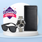 03: Stylish Men's Accessories Combo – Watch, Sunglasses & Leather Wallet