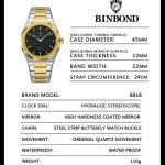 07: BINBOND 818 Golden white | Brand Casual Men's Quartz Watch Octagonal Luxurious And Fashionable - Image 3