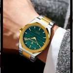 01: BINBOND 818 Golden Green | Brand Casual Men's Quartz Watch Octagonal Luxurious And Fashionable - Image 3