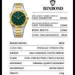 01: BINBOND 818 Golden Green | Brand Casual Men's Quartz Watch Octagonal Luxurious And Fashionable - Image 4